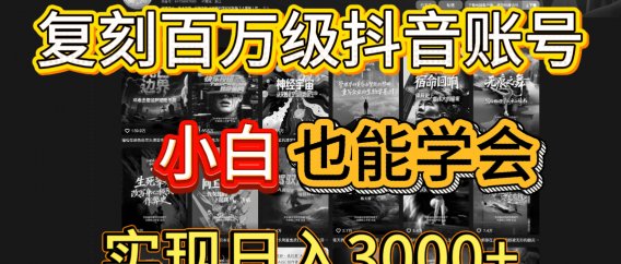 抖音百万爆款账号，一比一复刻内容教程，从0-1实操课，小白也能学会，复制爆款，月入10w+